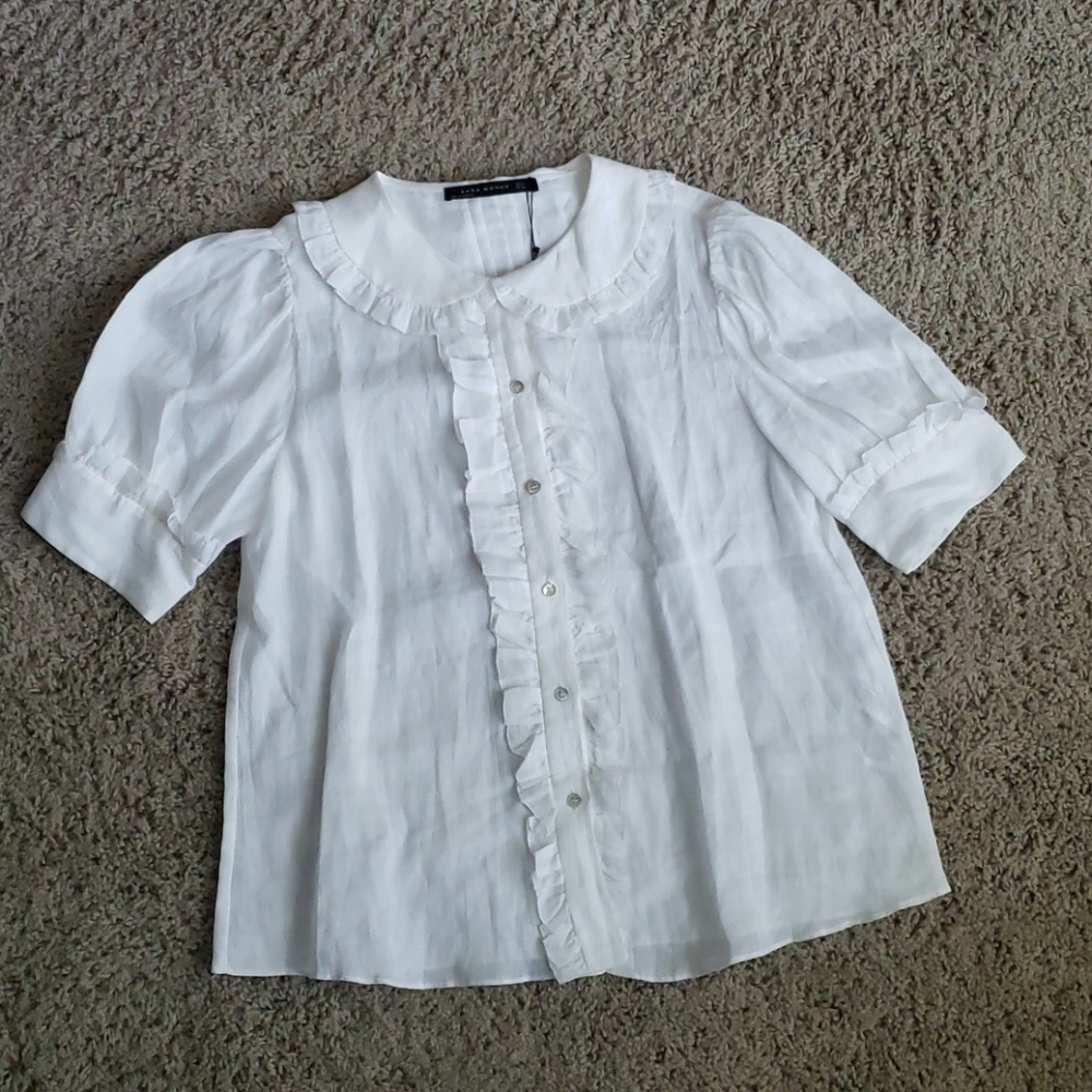 Zara ruffle/ frill linen blouse
